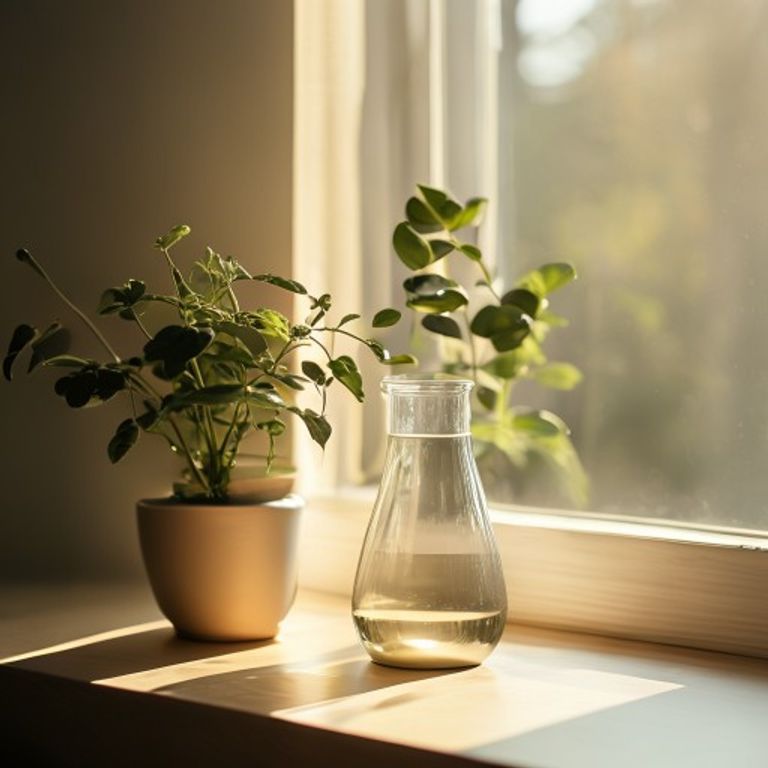 Water ritueel Ochtendritueel met water en planten in natuurlijk licht